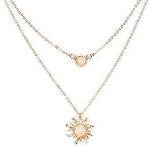 Sun And Moon Opal Double Layer Necklace Womens Pendant Jewelry Brand New
